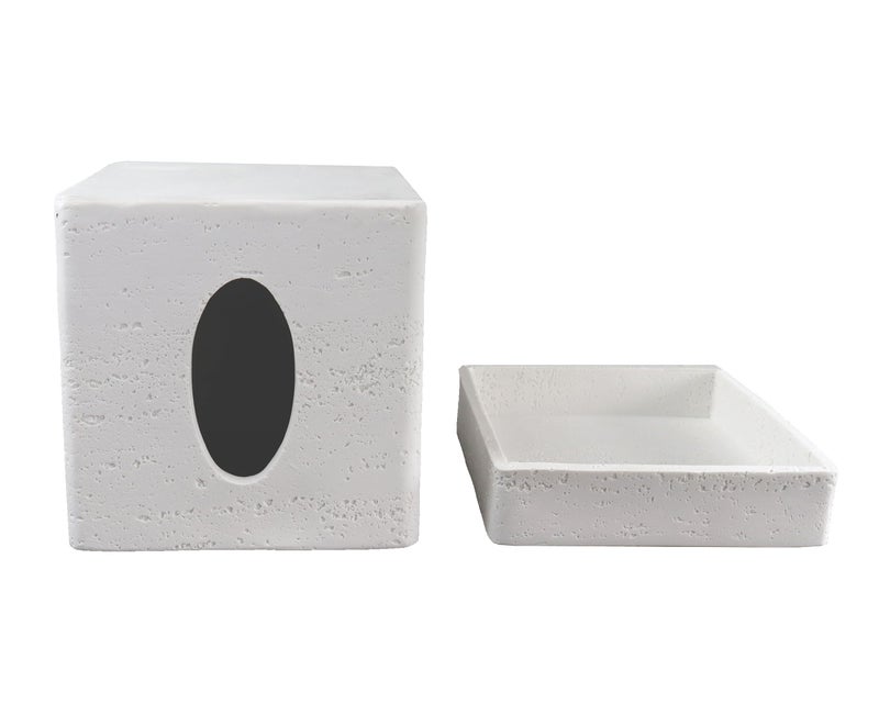 Hymmah Tray Tissue Box Cover Holder Unique Cube Design Tissue Dispenser Cover Decor for Vanity Counter Tops Also Great for Bedroom and Living Room White - Image 3