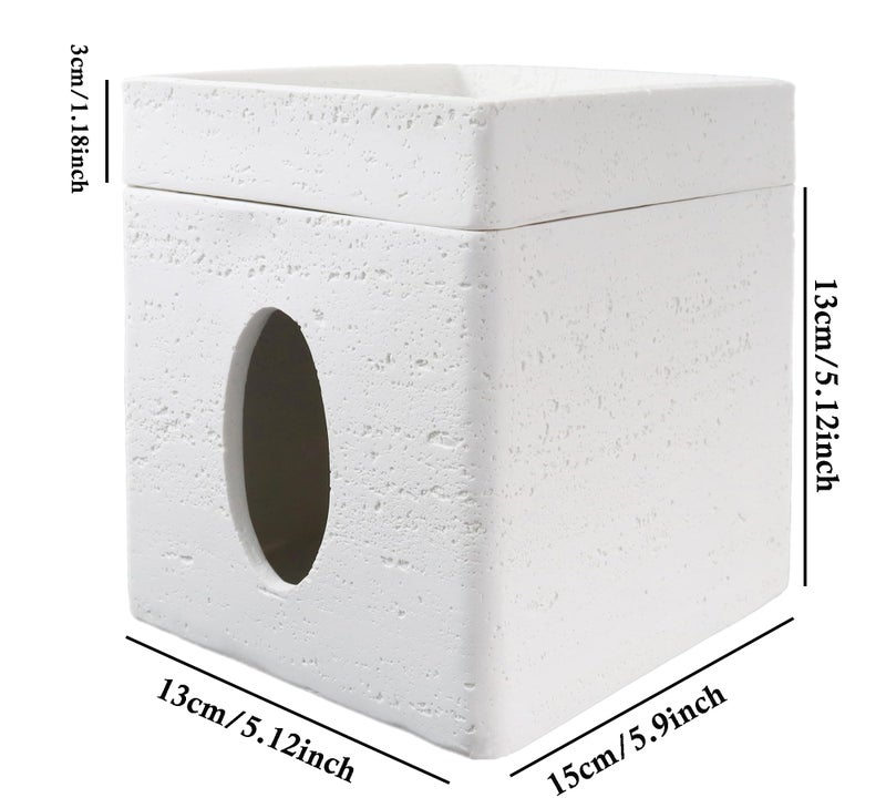 Hymmah Tray Tissue Box Cover Holder Unique Cube Design Tissue Dispenser Cover Decor for Vanity Counter Tops Also Great for Bedroom and Living Room White - Image 2