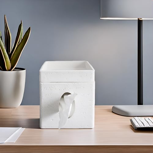 Hymmah Tray Tissue Box Cover Holder Unique Cube Design Tissue Dispenser Cover Decor for Vanity Counter Tops Also Great for Bedroom and Living Room White - Image 5