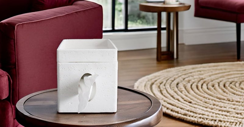 Hymmah Tray Tissue Box Cover Holder Unique Cube Design Tissue Dispenser Cover Decor for Vanity Counter Tops Also Great for Bedroom and Living Room White - Image 4