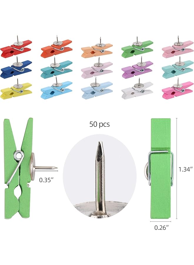 إيروريكس 50 قطعة من دبابيس الدفع الملونة مع مشابك خشبية دبابيس دفع متينة مزخرفة ودبابيس إبهام للوحات الفلين والأعمال الفنية والملاحظات والصور والمشاريع الحرفية والمكاتب والمنازل - Image 4