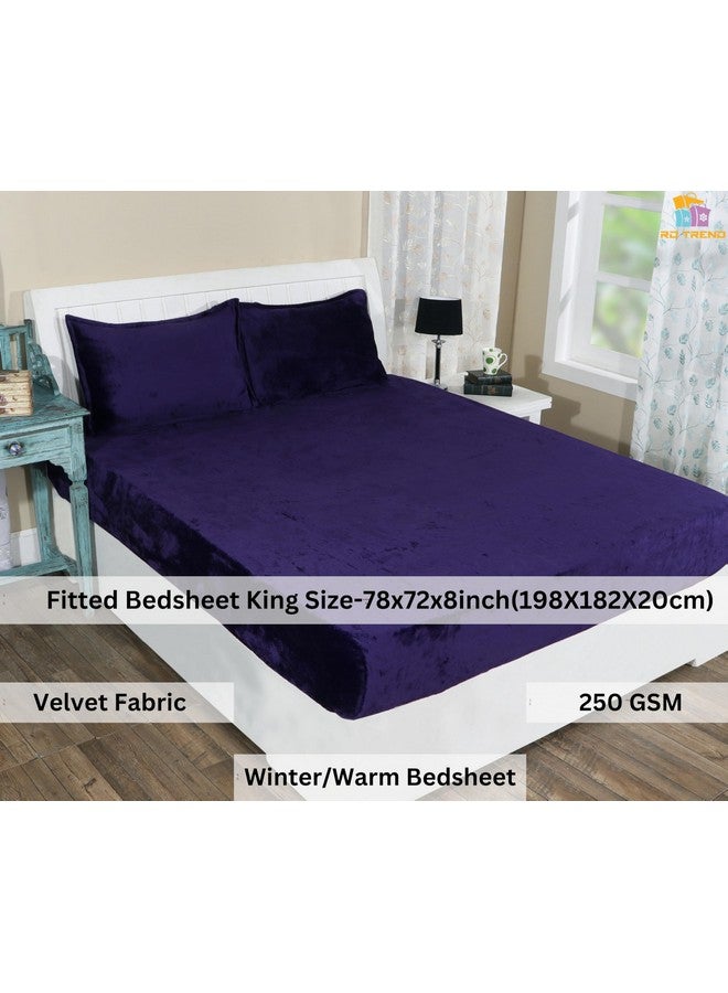 RD TREND 210 TC 250 GSM Flannel Warm Elastic Fitted Bedsheets for Winter, King Size (78x72x8 Inch), 2 Pillow Covers (18x28 Inch) (Purple, King) - Image 2