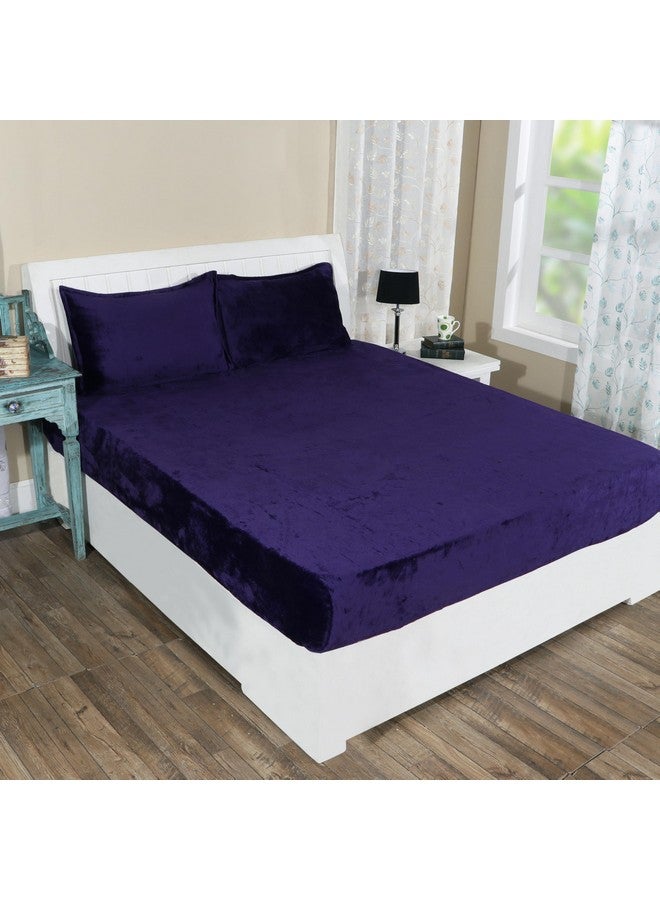 RD TREND 210 TC 250 GSM Flannel Warm Elastic Fitted Bedsheets for Winter, King Size (78x72x8 Inch), 2 Pillow Covers (18x28 Inch) (Purple, King) - Image 1