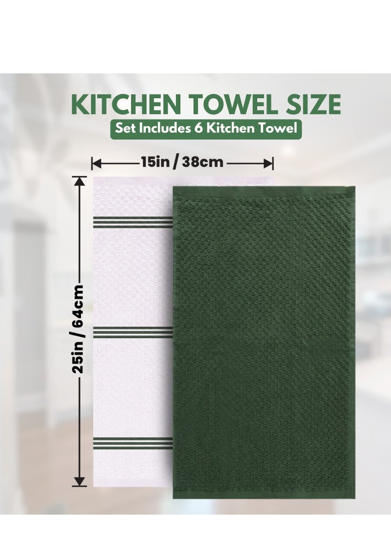 Infinitee Xclusives Premium Kitchen Towels – Pack of 6, 100% Cotton 40cm x 70cm Absorbent Dish Towels - 425 GSM Tea Towel, Terry Kitchen Dishcloth Towels- Green Dish Cloth for Household Cleaning by Infinitee Xclusives  - Image 4