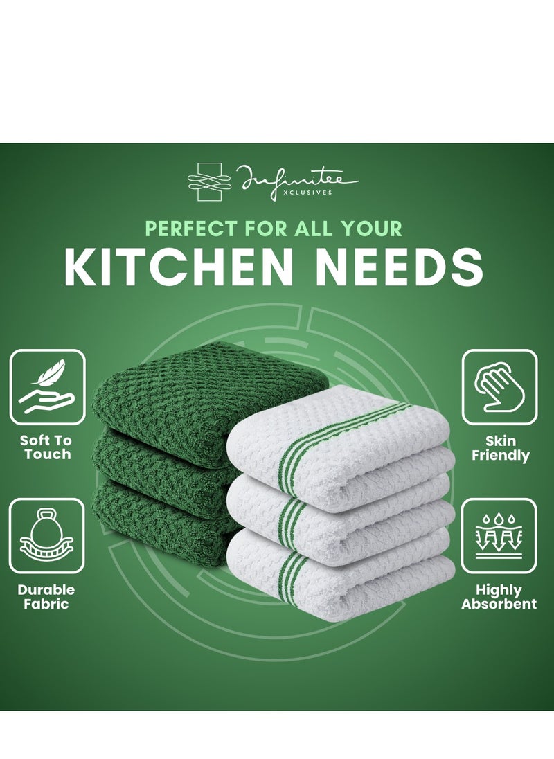 Infinitee Xclusives Premium Kitchen Towels – Pack of 6, 100% Cotton 40cm x 70cm Absorbent Dish Towels - 425 GSM Tea Towel, Terry Kitchen Dishcloth Towels- Green Dish Cloth for Household Cleaning by Infinitee Xclusives  - Image 5