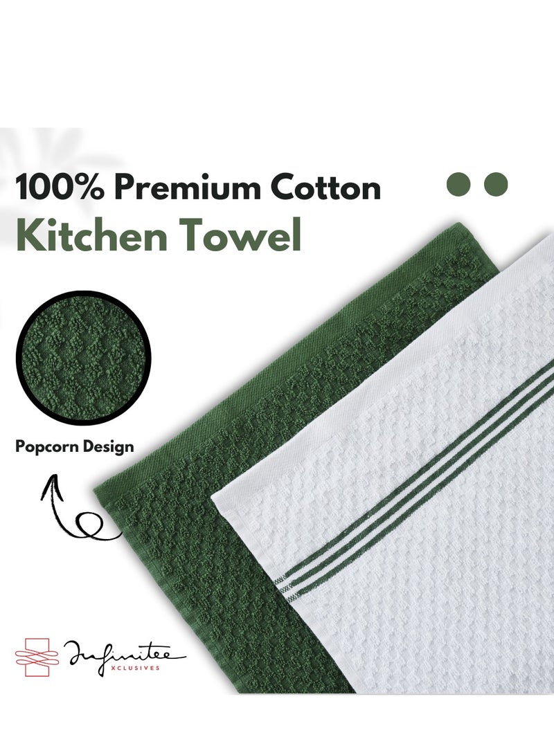 Premium Kitchen Towels – Pack of 6, 100% Cotton 40cm x 70cm Absorbent Dish Towels - 425 GSM Tea Towel, Terry Kitchen Dishcloth Towels- Green Dish Cloth for Household Cleaning by Infinitee Xclusives