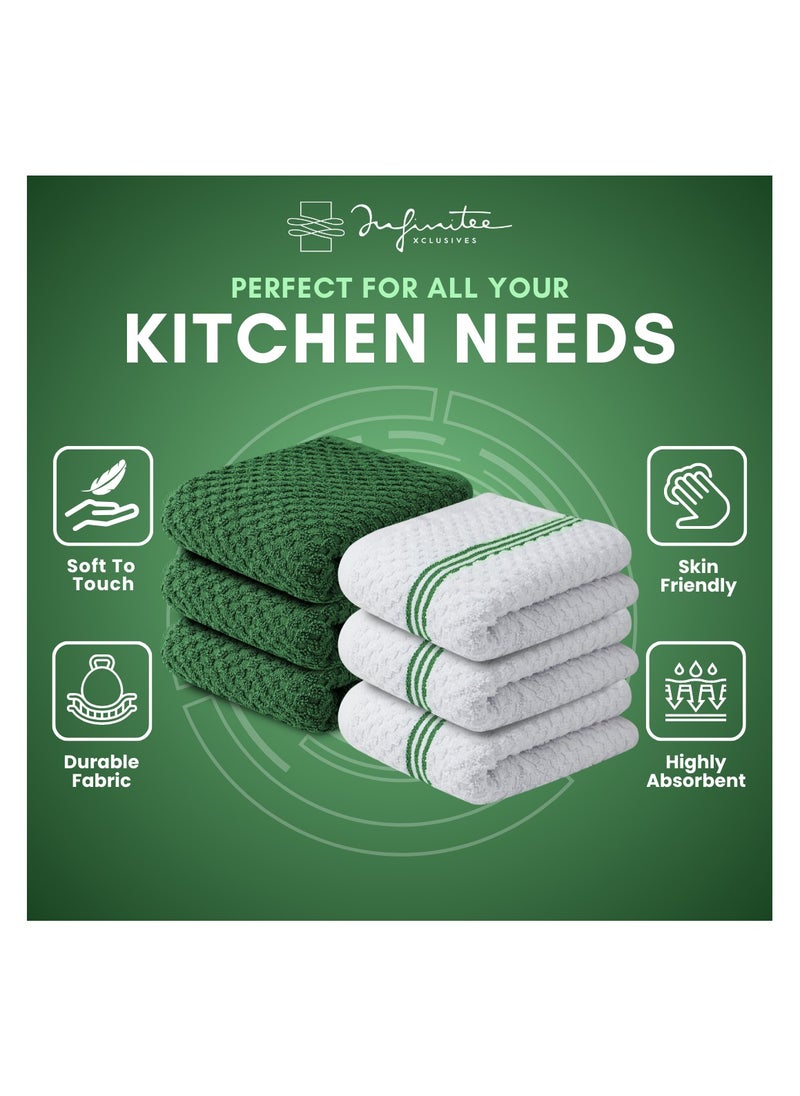 Infinitee Xclusives Premium Kitchen Towels – Pack of 6, 100% Cotton 40cm x 70cm Absorbent Dish Towels - 425 GSM Tea Towel, Terry Kitchen Dishcloth Towels- Green Dish Cloth for Household Cleaning by Infinitee Xclusives  - Image 4