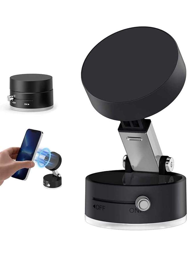 S-TOP Magnetic Car Phone Holder - 360° Rotatable & Foldable with Super-Strong Vacuum Suction, Multi-Scenario Use for Magsafe & Android Phones (Black, 2 Magnet Rings Included) - Image 1