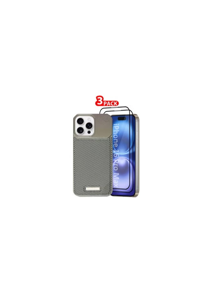 CATANES iPhone 16 Pro Max 3 Pack Case Leather Metal Design, Slim Lightweight Minimalist Cover,1 Case 2 Screen Protectors  - Image 1