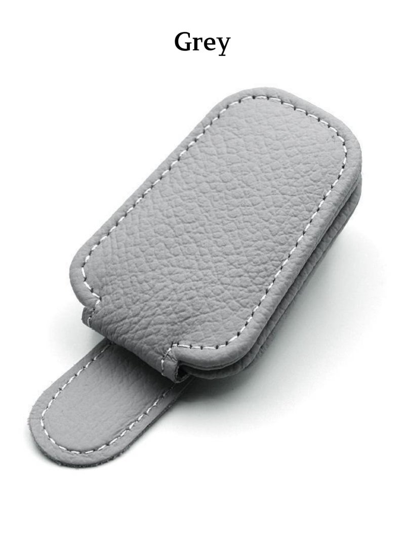 2-in-1 Magnetic Car Visor Clip - Leather Sunglasses Holder & Ticket Organizer, Anti-Slip Auto Accessory for All Vehicles (Grey) - Image 1