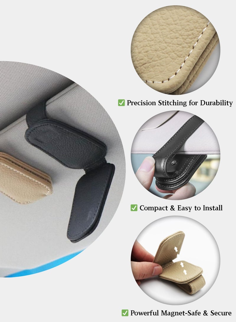 2-in-1 Magnetic Car Visor Clip - Leather Sunglasses Holder & Ticket Organizer, Anti-Slip Auto Accessory for All Vehicles (Grey) - Image 4