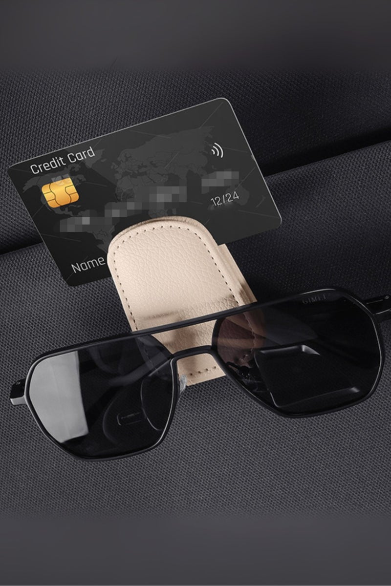 2-in-1 Magnetic Car Visor Clip - Leather Sunglasses Holder & Ticket Organizer, Anti-Slip Auto Accessory for All Vehicles (Grey) - Image 2