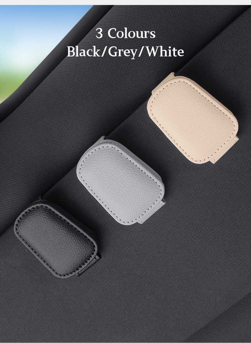 2-in-1 Magnetic Car Visor Clip - Leather Sunglasses Holder & Ticket Organizer, Anti-Slip Auto Accessory for All Vehicles (Grey) - Image 5
