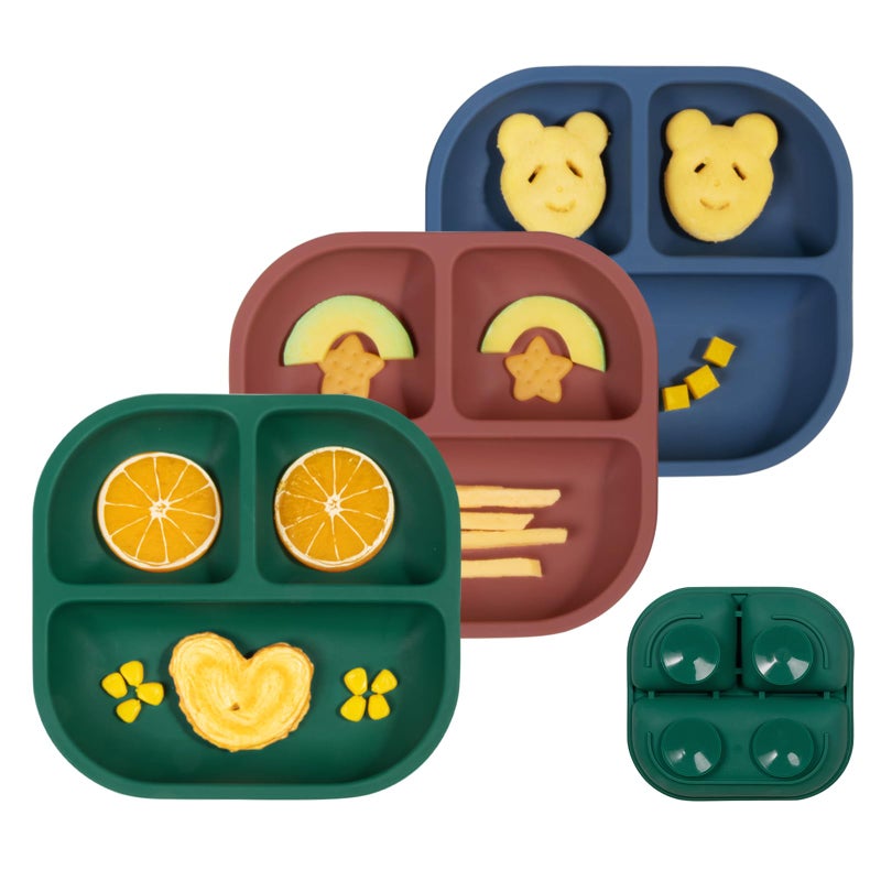 BABELIO Powerful Suction Plates for Baby and Toddler, 100% Food Grand Silicone, Divided, BPA Free, Microwave  Dishwasher Safe, Stay Put, 3 Pack - Image 1