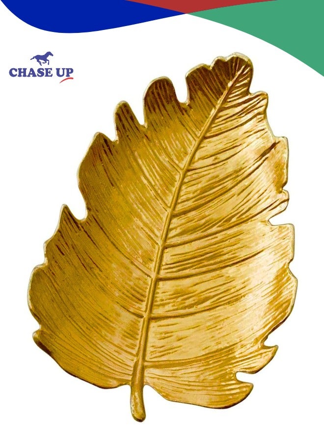Chase Up Decorative Gold Leaf Trinket Dish, Metal Jewelry Organizer Tray, 12 x 8 cm, Ring Holder Display Plate - Image 1