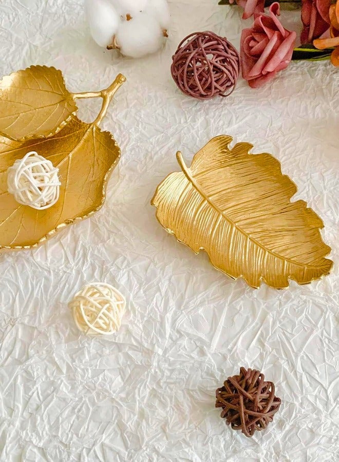 Chase Up Decorative Gold Leaf Trinket Dish, Metal Jewelry Organizer Tray, 12 x 8 cm, Ring Holder Display Plate - Image 3