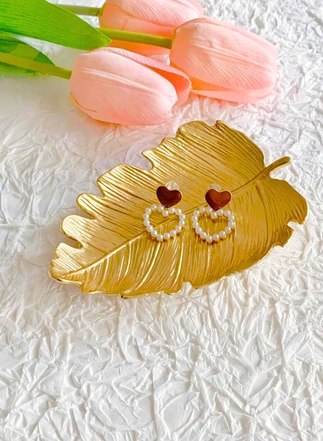 Chase Up Decorative Gold Leaf Trinket Dish, Metal Jewelry Organizer Tray, 12 x 8 cm, Ring Holder Display Plate - Image 2