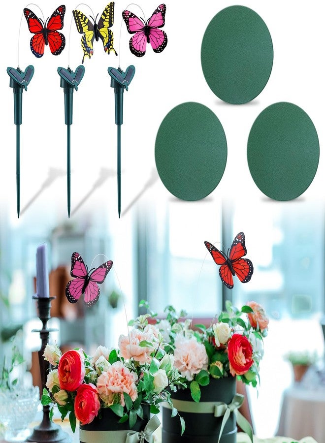 Colingmill 3 Pcs Solar Flying Butterflies for Centerpieces Round Floral Foam Block Set Butterfly Baby Shower Decorations for Wedding Birthday Tea Party Table Fluttering Butterfly Stake Decor - Image 1