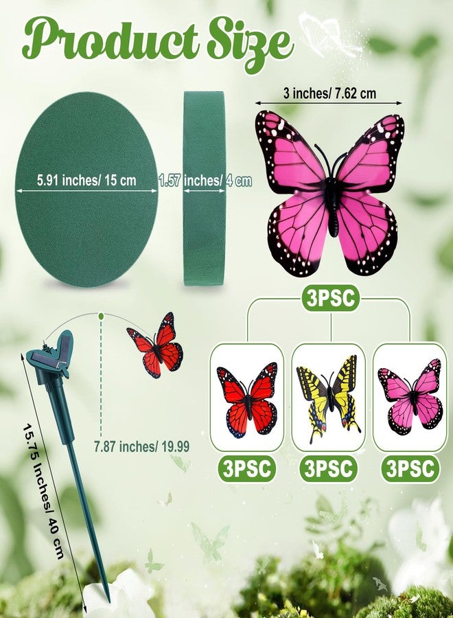 Colingmill 3 Pcs Solar Flying Butterflies for Centerpieces Round Floral Foam Block Set Butterfly Baby Shower Decorations for Wedding Birthday Tea Party Table Fluttering Butterfly Stake Decor - Image 2