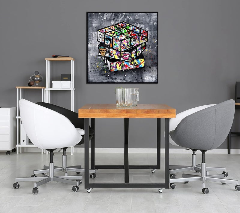 SIXTTART Banksy Wall-Art for Office - Framed Wall Art for Living Room - Large Abstract Wall Decor Ready to Hang Size 30''x 30'', Gray Frame - Image 2