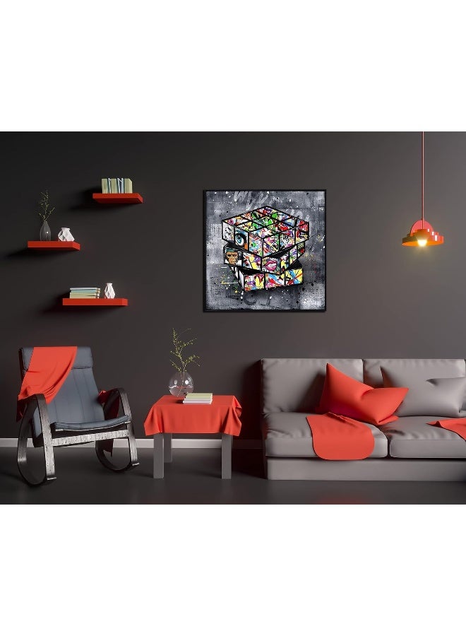 SIXTTART Banksy Wall-Art for Office - Framed Wall Art for Living Room - Large Abstract Wall Decor Ready to Hang Size 30''x 30'', Gray Frame - Image 4