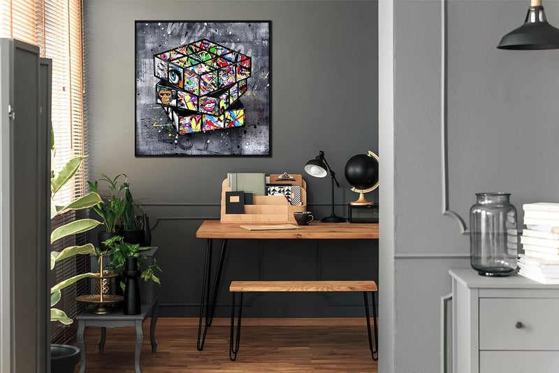 SIXTTART Banksy Wall-Art for Office - Framed Wall Art for Living Room - Large Abstract Wall Decor Ready to Hang Size 30''x 30'', Gray Frame - Image 3