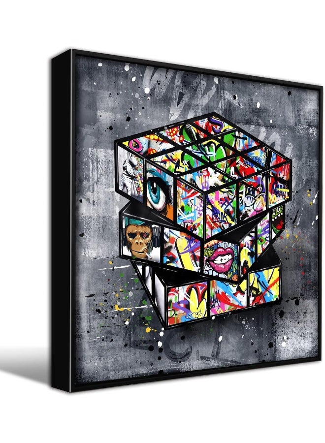 SIXTTART Banksy Wall-Art for Office - Framed Wall Art for Living Room - Large Abstract Wall Decor Ready to Hang Size 30''x 30'', Gray Frame - Image 1