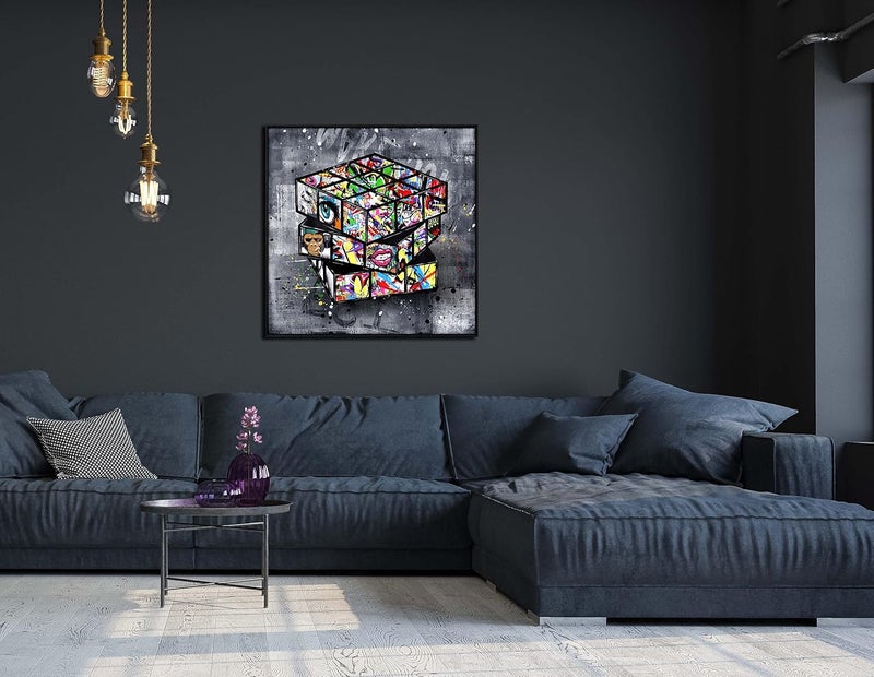 SIXTTART Banksy Wall-Art for Office - Framed Wall Art for Living Room - Large Abstract Wall Decor Ready to Hang Size 30''x 30'', Gray Frame - Image 5