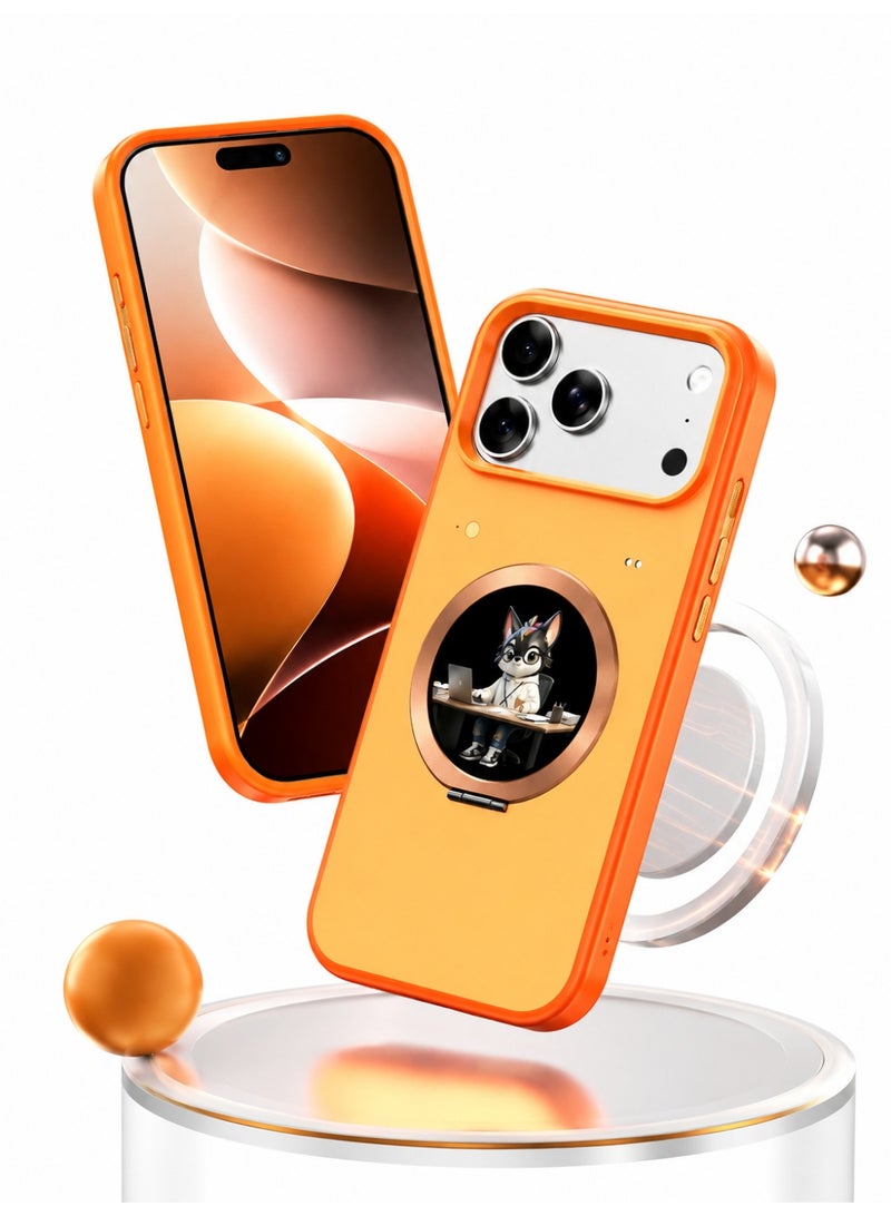 Orange Smart Display Magnetic Phone Case for iPhone 17 Pro Max, 1.52" Full Touch Screen, MagSafe Compatible, Bluetooth App Control, Camera Preview, Payment QR, 550mAh Rechargeable Battery, TPU+PC Protective Cover - Image 1