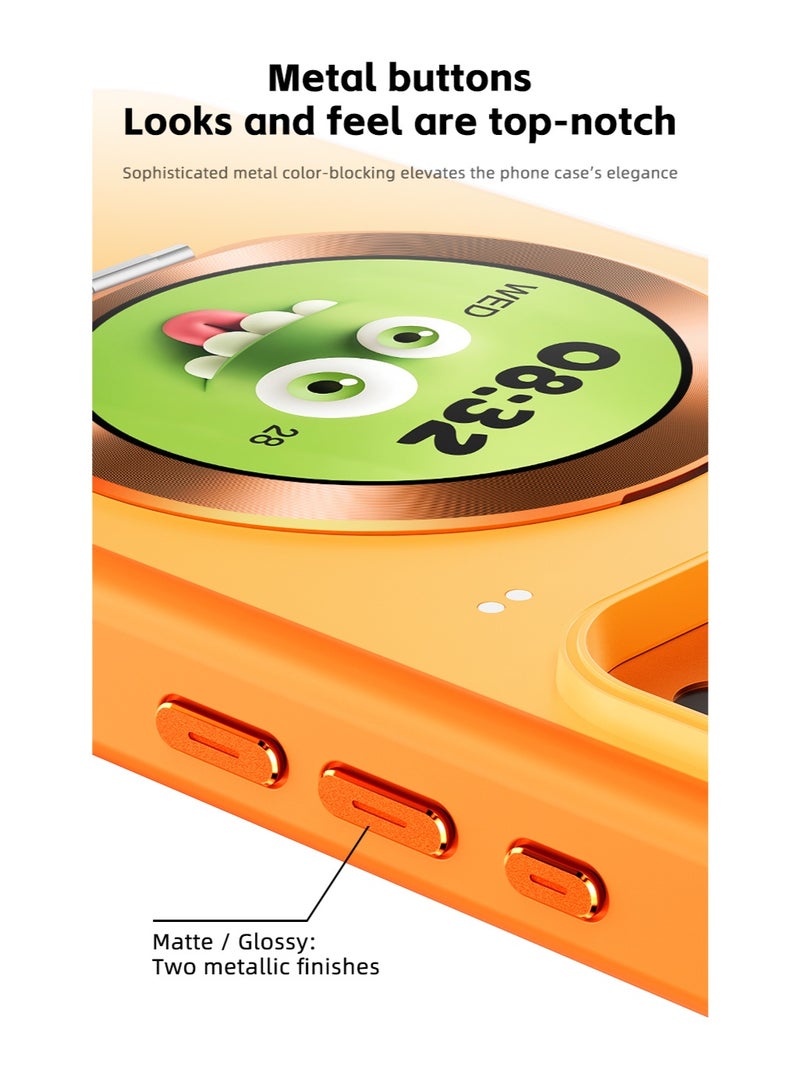Orange Smart Display Magnetic Phone Case for iPhone 17 Pro Max, 1.52" Full Touch Screen, MagSafe Compatible, Bluetooth App Control, Camera Preview, Payment QR, 550mAh Rechargeable Battery, TPU+PC Protective Cover - Image 3
