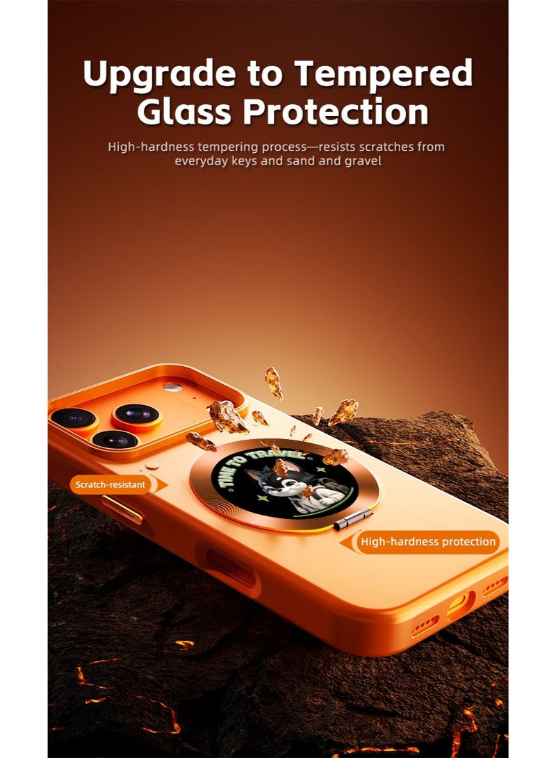 Orange Smart Display Magnetic Phone Case for iPhone 17 Pro Max, 1.52" Full Touch Screen, MagSafe Compatible, Bluetooth App Control, Camera Preview, Payment QR, 550mAh Rechargeable Battery, TPU+PC Protective Cover - Image 4