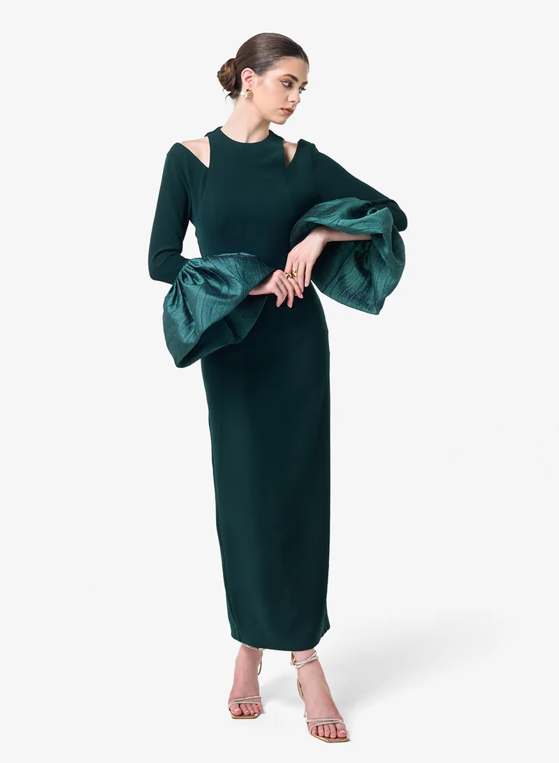 Threadz by Ajooni  Cold Shoulder Long Sleeve Maxi Dress for Women | Best Price UAE