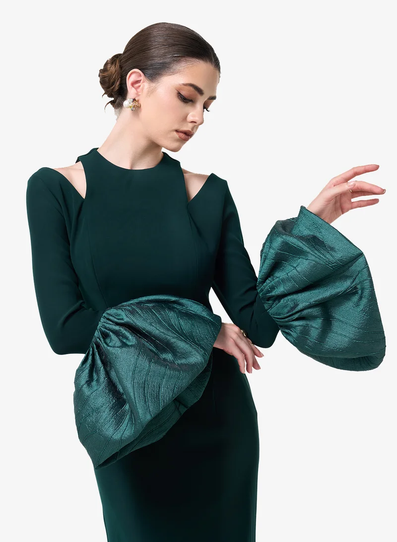 Threadz by Ajooni  Cold Shoulder Long Sleeve Maxi Dress for Women | Best Price UAE