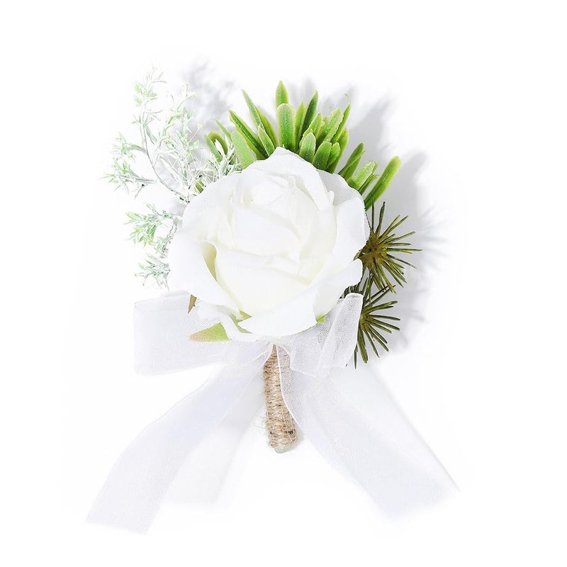 Latious Wedding Rose Boutonniere White Groom Flower Mens Boutineer Prom Buttonholes Party Suit Decor Anniversary Accessories for Bridegroom and Man A White