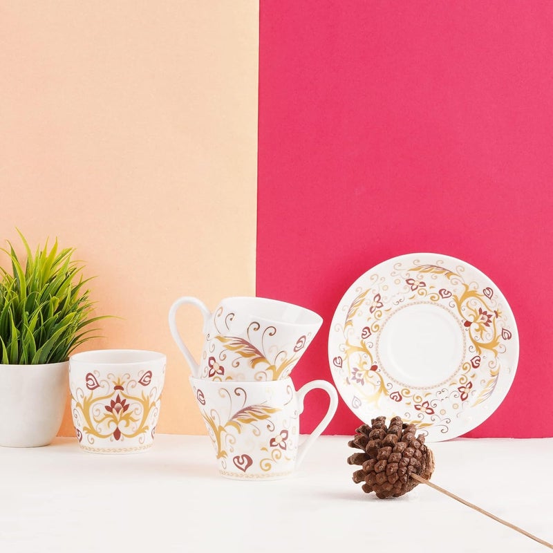 Dandy lines England by DATA Dandy Lines Lara Bangalore in Gold and Red Cups and Saucers 54001 Pack of 12 - Image 1