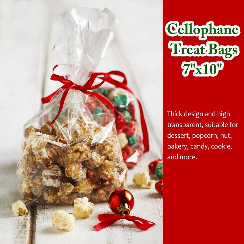 Morepack Cello Cellophane Treat Bags,200 PCS Clear Pastic Gift Bags with Twist Ties,Party Favor Bags (7"x10") - Image 3