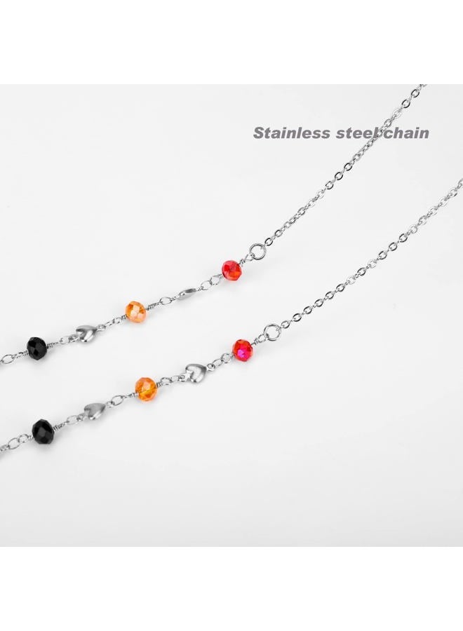 Hongeely Eyeglass Chain Silver Stainless Steel Handmade Necklace for Reading Glasses Sunglass Beaded Chains for Men Women (9-（Love Heart+colorful beads）handmade chain (A)) - Image 5