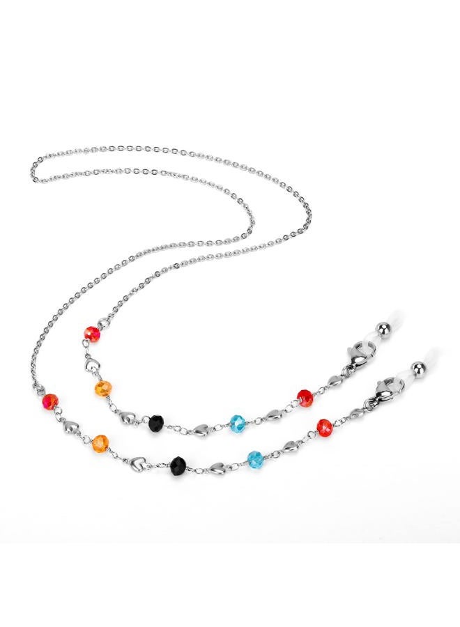 Hongeely Eyeglass Chain Silver Stainless Steel Handmade Necklace for Reading Glasses Sunglass Beaded Chains for Men Women (9-（Love Heart+colorful beads）handmade chain (A)) - Image 2