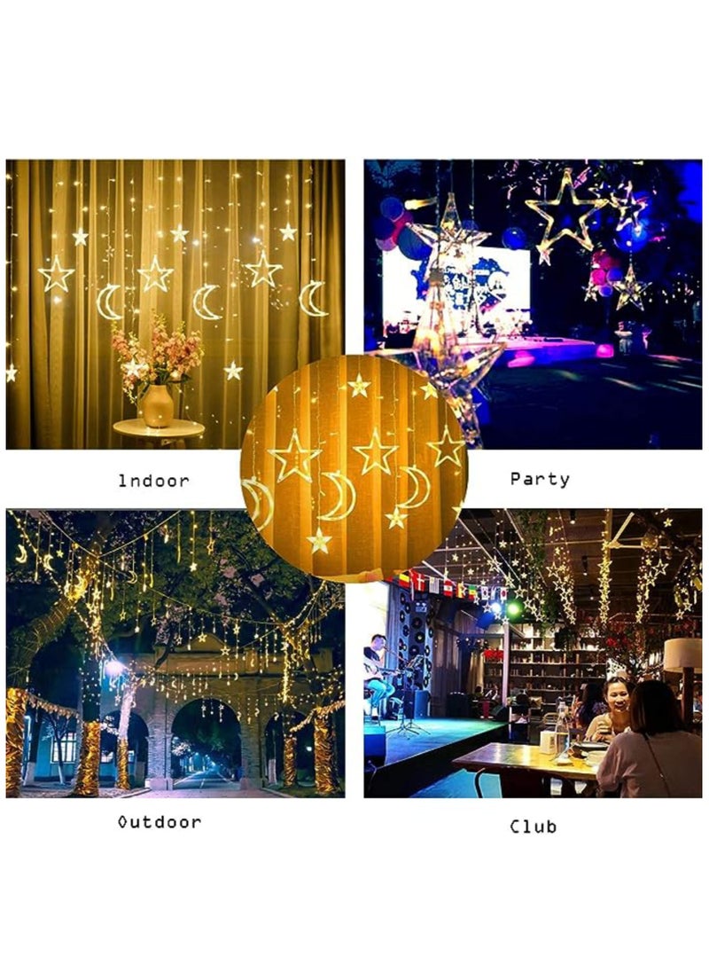 Vitacelli - 3.5M Decorative Starry String Curtain Ramadan Lights Moons and Stars LED Night Light for Ramadan Home Decoration Party, Battery Box Powered (Warm White) With 8 Modes Setting Including Battery 3.5M - Image 1