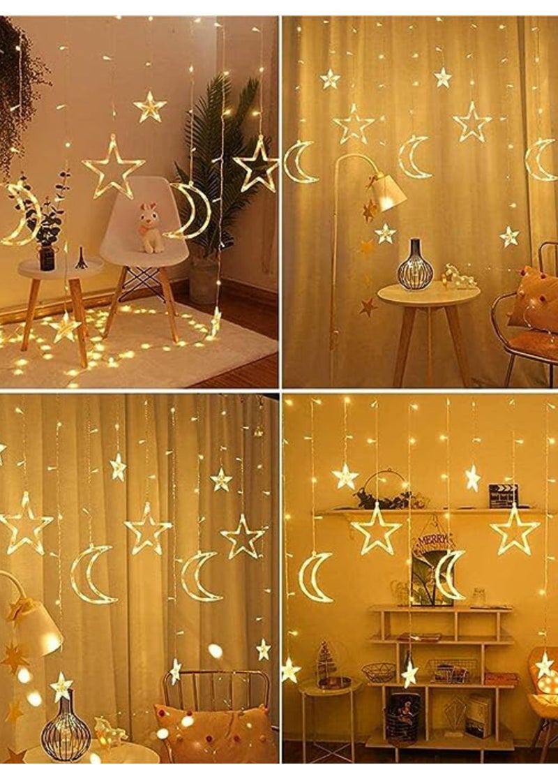 Vitacelli - 3.5M Decorative Starry String Curtain Ramadan Lights Moons and Stars LED Night Light for Ramadan Home Decoration Party, Battery Box Powered (Warm White) With 8 Modes Setting Including Battery 3.5M - Image 1