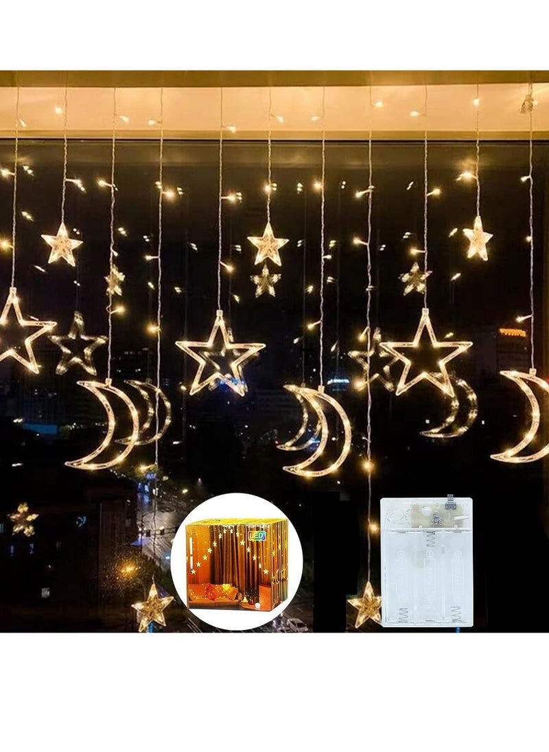 Vitacelli - 3.5M Decorative Starry String Curtain Ramadan Lights Moons and Stars LED Night Light for Ramadan Home Decoration Party, Battery Box Powered (Warm White) With 8 Modes Setting Including Battery 3.5M - Image 1