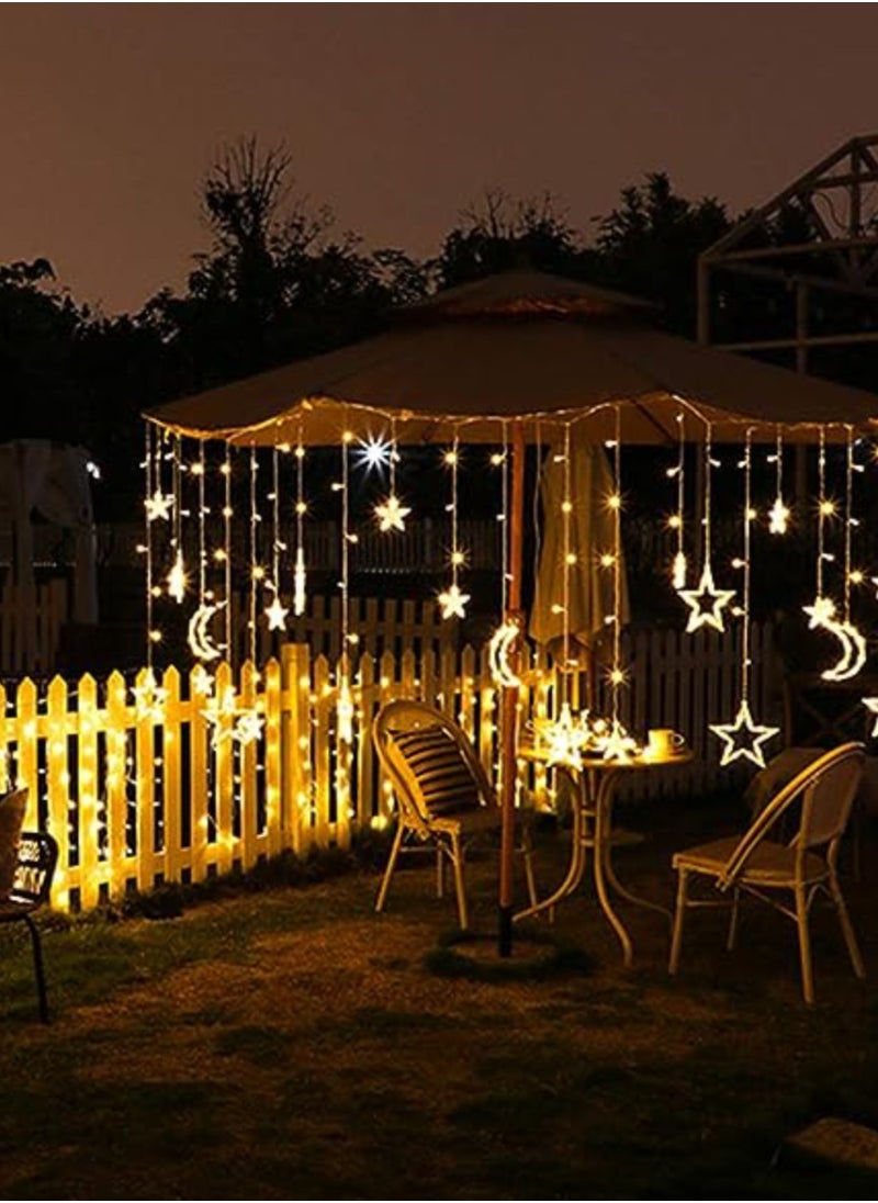 Vitacelli - 3.5M Decorative Starry String Curtain Ramadan Lights Moons and Stars LED Night Light for Ramadan Home Decoration Party, Battery Box Powered (Warm White) With 8 Modes Setting Including Battery 3.5M - Image 1