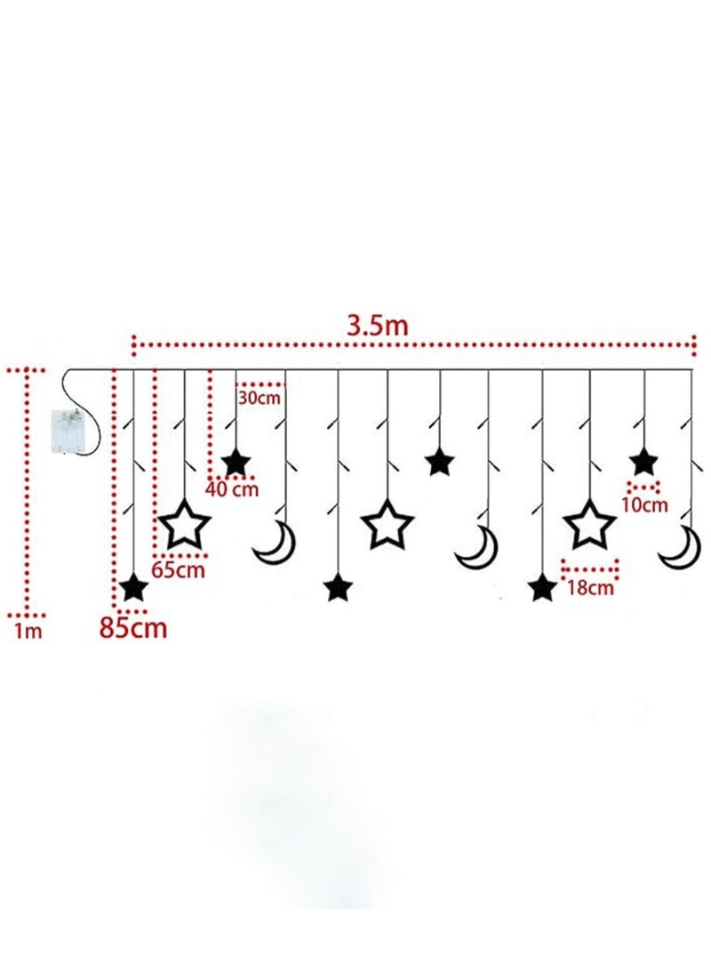 Vitacelli - 3.5M Decorative Starry String Curtain Ramadan Lights Moons and Stars LED Night Light for Ramadan Home Decoration Party, Battery Box Powered (Warm White) With 8 Modes Setting Including Battery 3.5M - Image 1