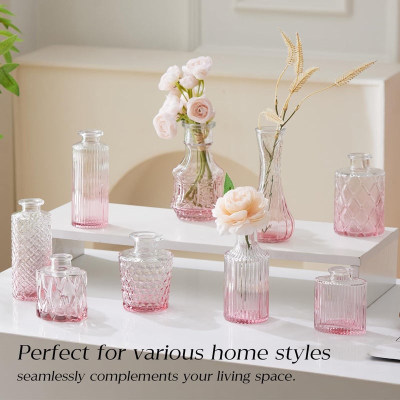 Ulodimi Glass Bud Vase Set of 20 - Small Vases for Flowers in Bulk - Assorted Vintage Crystal Vases for Flowers, Table Centerpieces (Pink, 20 Pcs) - Image 3