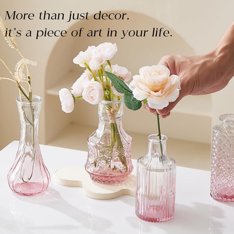 Ulodimi Glass Bud Vase Set of 20 - Small Vases for Flowers in Bulk - Assorted Vintage Crystal Vases for Flowers, Table Centerpieces (Pink, 20 Pcs) - Image 2