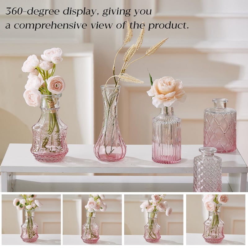 Ulodimi Glass Bud Vase Set of 20 - Small Vases for Flowers in Bulk - Assorted Vintage Crystal Vases for Flowers, Table Centerpieces (Pink, 20 Pcs) - Image 4