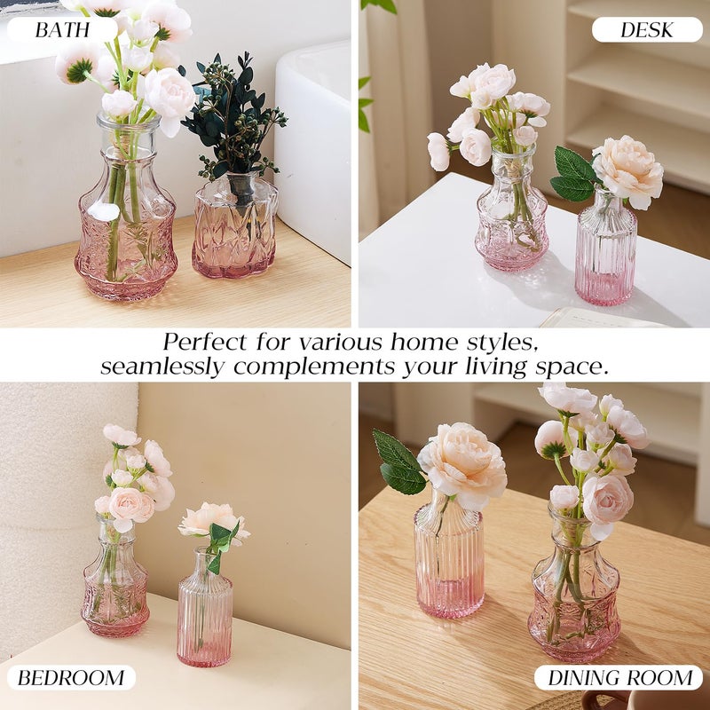Ulodimi Glass Bud Vase Set of 20 - Small Vases for Flowers in Bulk - Assorted Vintage Crystal Vases for Flowers, Table Centerpieces (Pink, 20 Pcs) - Image 5