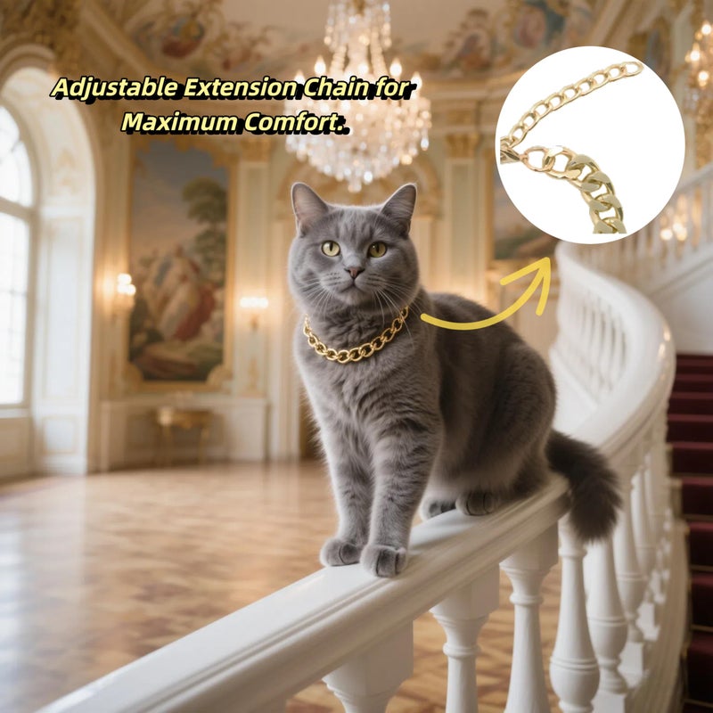 Cwyza Gold Cat Chain Collar,Adjustable Cuban Link Necklace for Cats, Lightweight & Durable Metal Pet Jewelry, Stylish Decorative Accessory (Gold, S) - Image 3