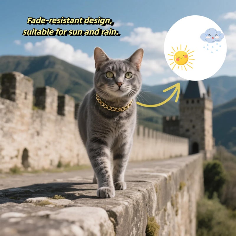 Cwyza Gold Cat Chain Collar,Adjustable Cuban Link Necklace for Cats, Lightweight & Durable Metal Pet Jewelry, Stylish Decorative Accessory (Gold, S) - Image 4