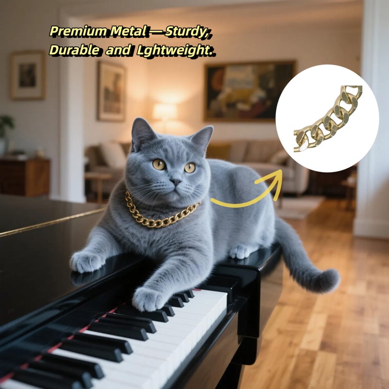 Cwyza Gold Cat Chain Collar,Adjustable Cuban Link Necklace for Cats, Lightweight & Durable Metal Pet Jewelry, Stylish Decorative Accessory (Gold, S) - Image 2